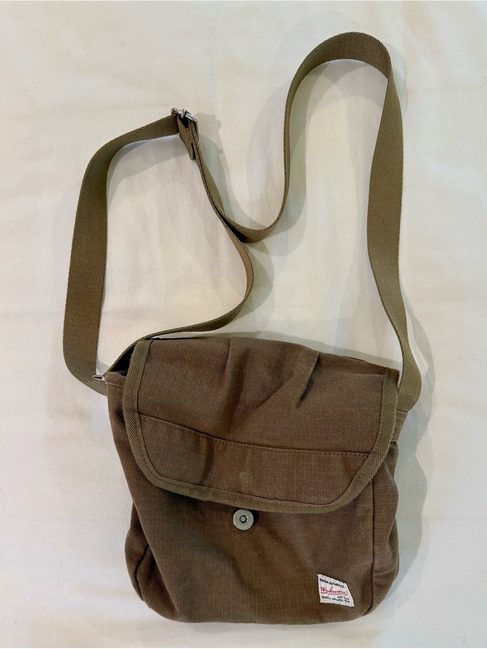 Men's Workwear Olive Brown Canvas Messenger Bag with Front Flap
